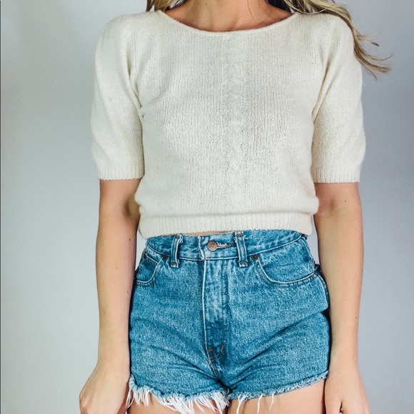 Vintage Sweaters - Vintage silk angora cream puff sleeve sweater